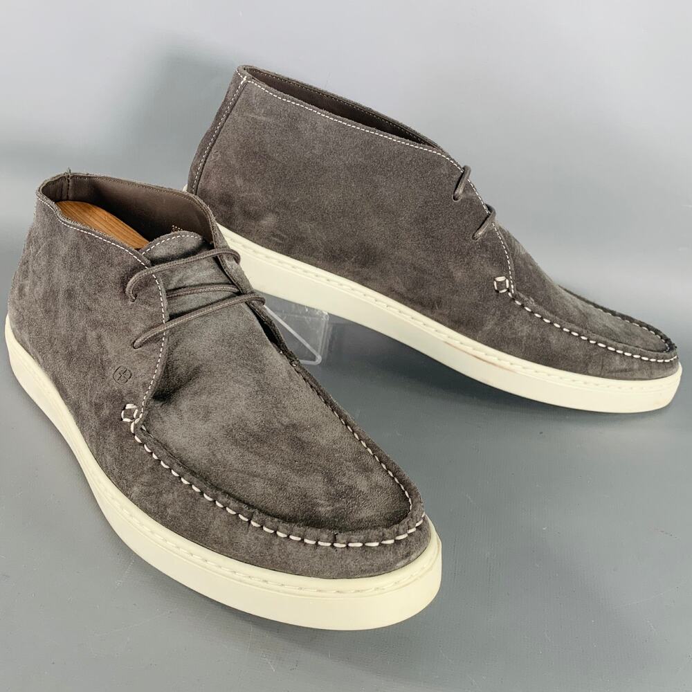 G BROWN Size 11.5 Grey Suede Lace-Up Boat Shoes